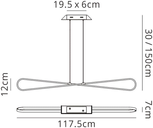 Mantra M5870 Bucle Linear Pendant 42W LED 3000K, 3650lm, Polshied Chrome, White, White Acrylic, 3yrs Warranty