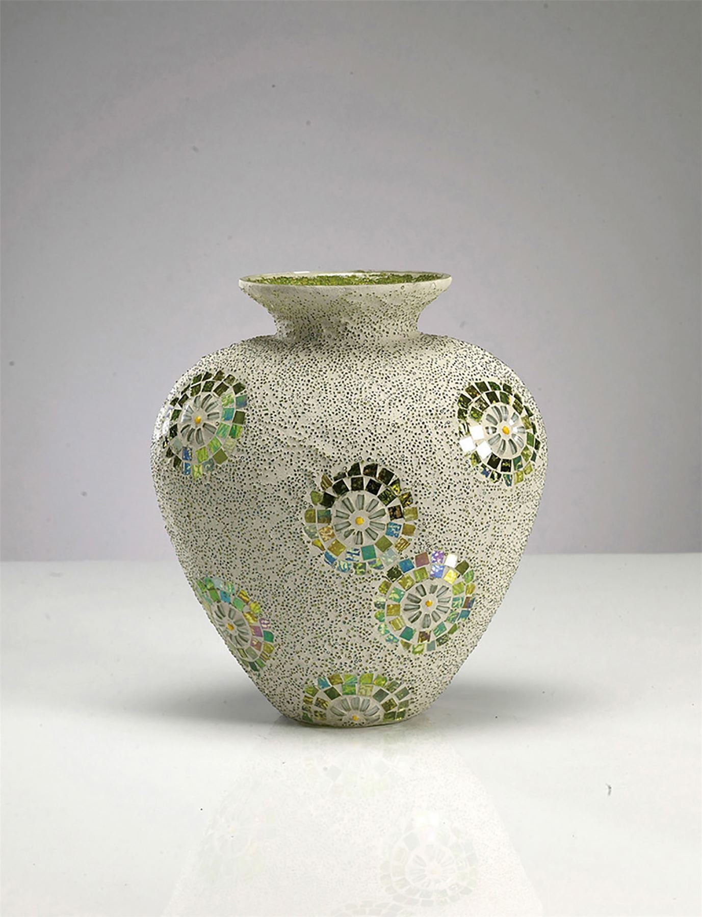 Diyas Home (DH) Floretta Mosaic Vase Large Green/Silver/White Mosaic
