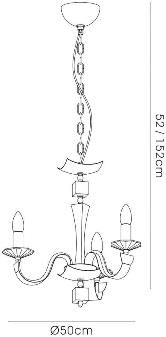 Diyas Nardini 50cm 3 Light E14 Polished Chrome/Dark Brown Faux Leather/Crystal Ceiling Pendant Light Fitting