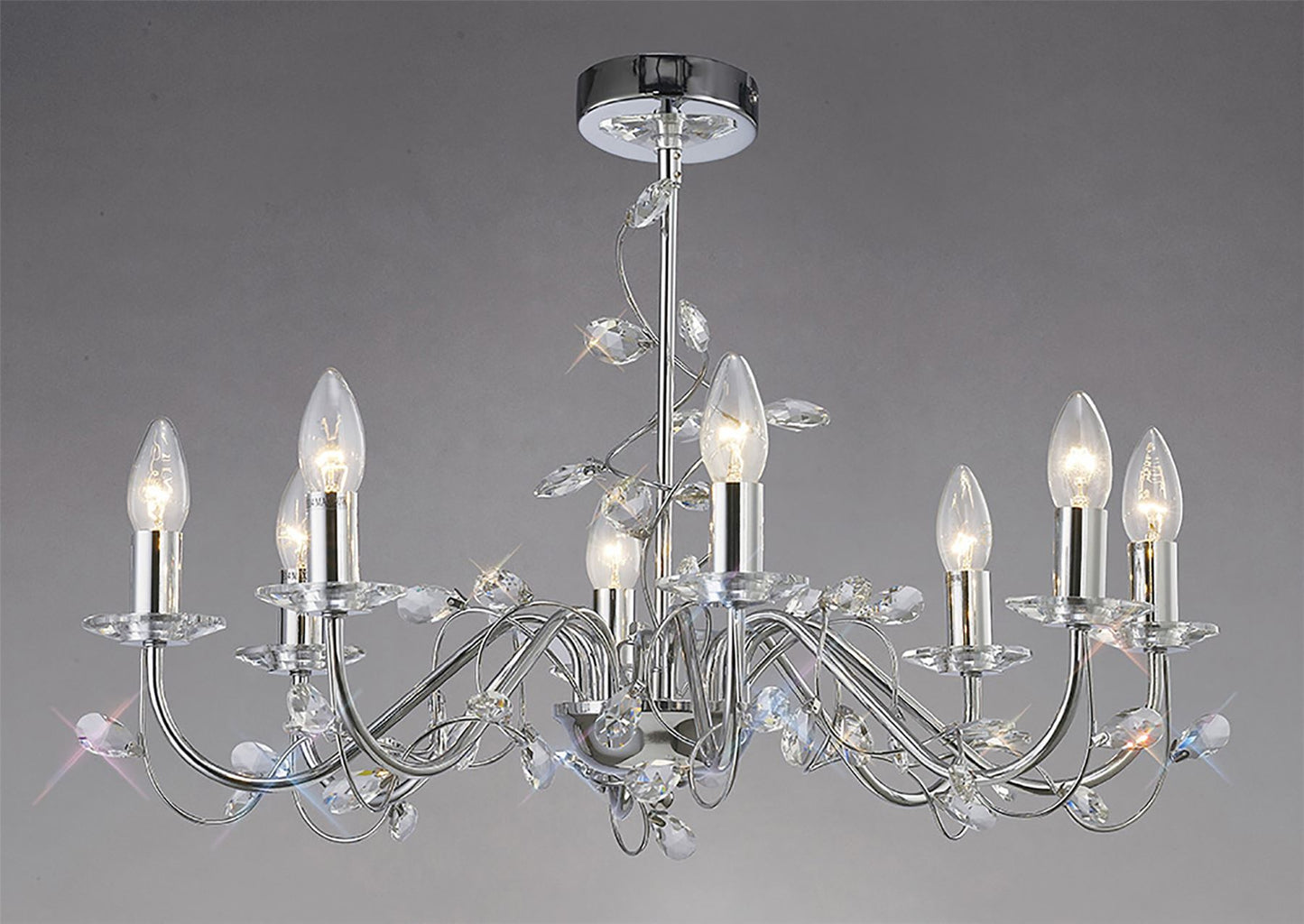 Diyas Willow 64cm WITHOUT SHADE 8 Light E14 Polished Chrome/Crystal Ceiling Pendant Light Fitting