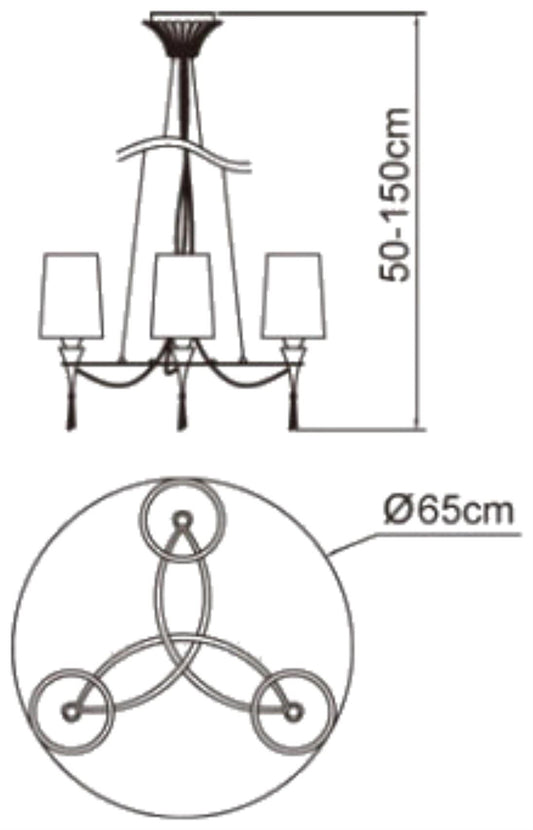 Mantra Lucca 65cm Pendant 3 Light E27, Polished Chrome with White Shades & Clear Crystal