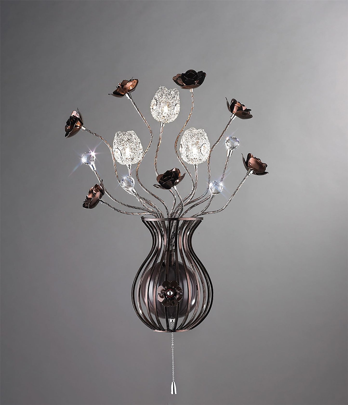 Diyas Home Bonita Aluminium (DH) Bonita Wall Light 3 Light G4 Brown/Crystal, NOT LED/CFL Compatible