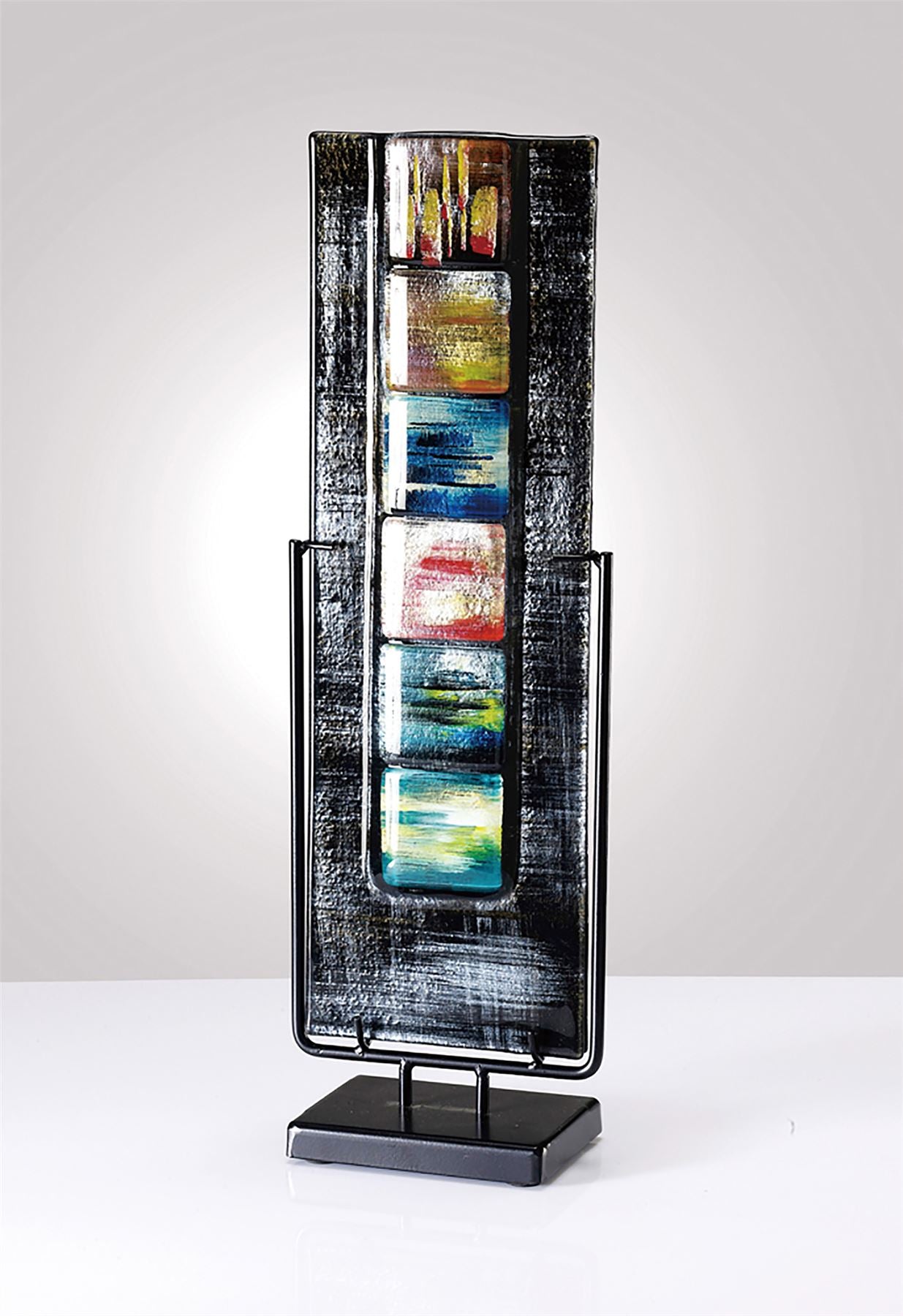 Diyas Home (DH) Orion Glass Art Vase with Stand Black/Multi-Colour Art