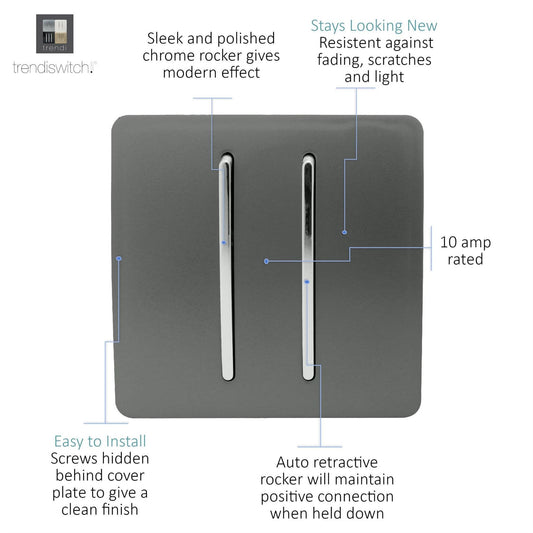 Trendi Artistic Modern Glossy Tactile Auto Retractive 2 Door Bell Switch Charcoal