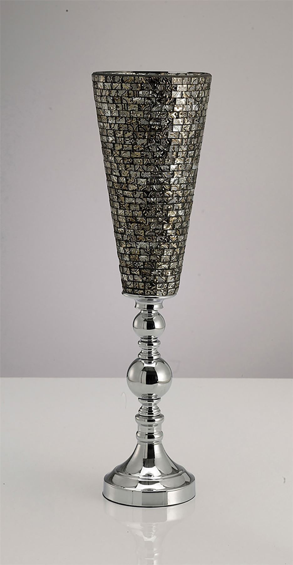 Diyas Home (DH) Celeste Mosaic Goblet Vase Large Polished Chrome Mosaic