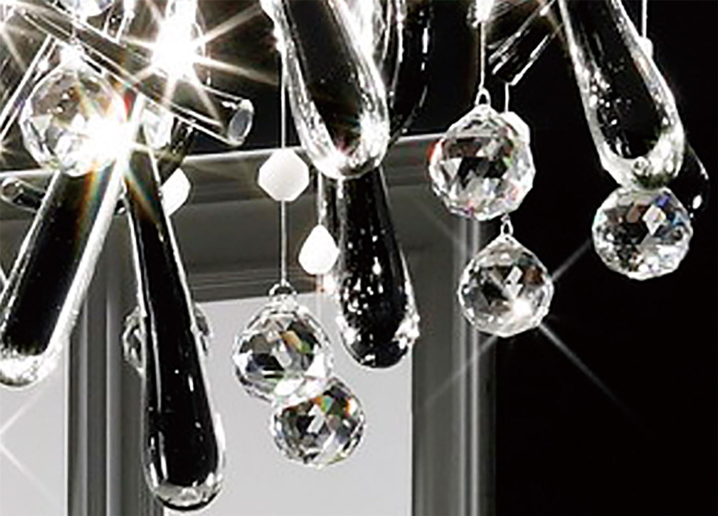 Diyas Class 60cm Flush Round 20 Light G4 Polished Chrome/Black Glass/Crystal Ceiling Light Fitting
