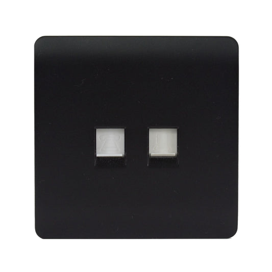 Trendi Telephone Socket + RJ45 Cat 5e & Cat 6 PC Socket Matt Black