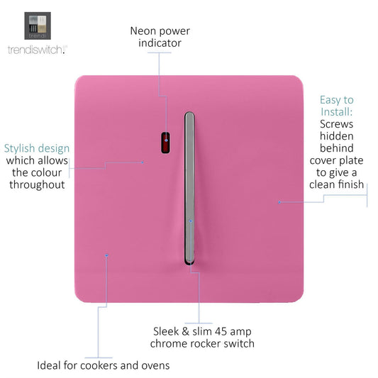 Trendi Artistic Modern Glossy 20 A Tactile Light Switch & Neon Insert Pink