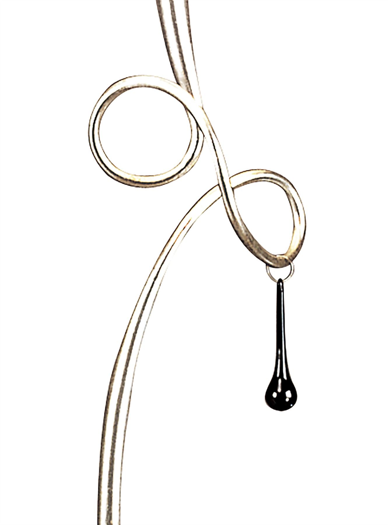 Mantra Paola Floor Lamp 1 Light E27, Silver Painted with Black Shade & Black Glass Droplets