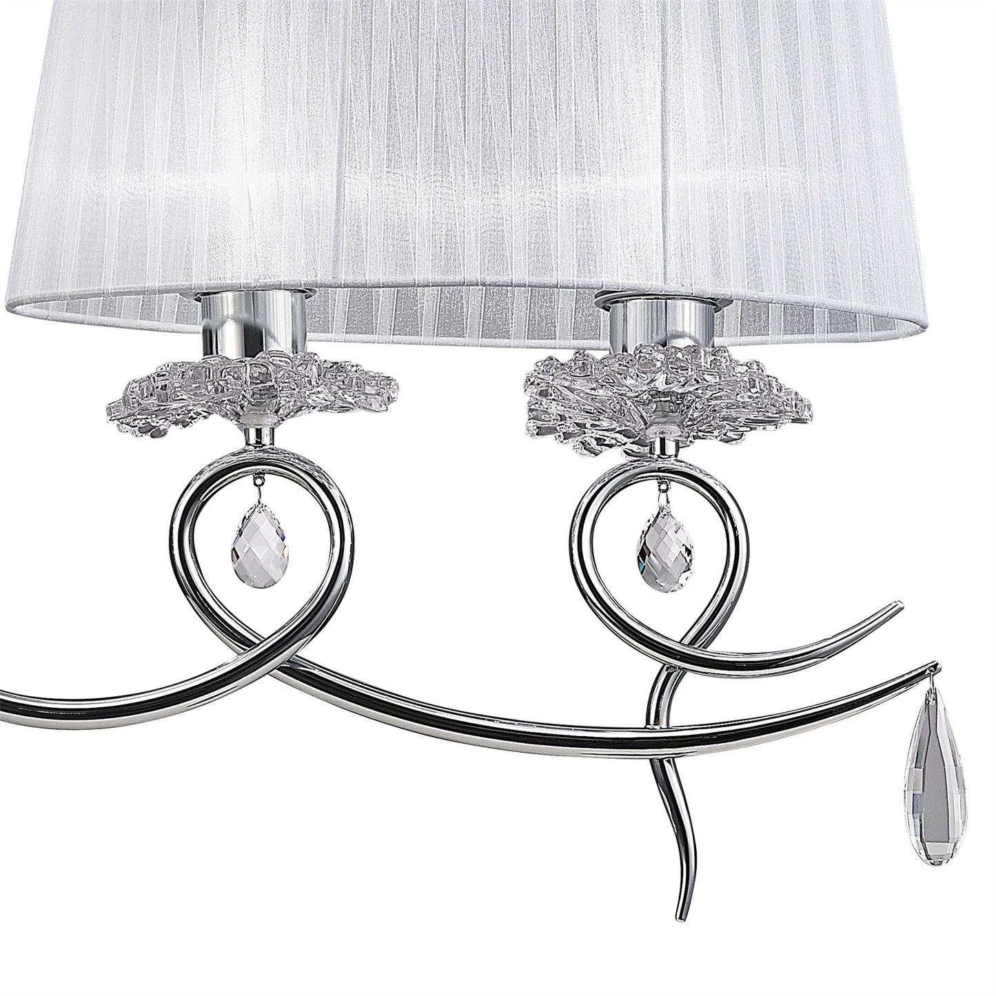 Mantra M5272 Louise Linear Pendant 2 Arm 4 Light E27 with White Oval Shades Polished Chrome/Clear Crystal