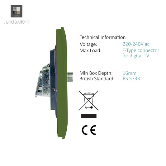Trendi Switch Moss Green TV Coaxial & F-Type Satellite Socket - Screwless