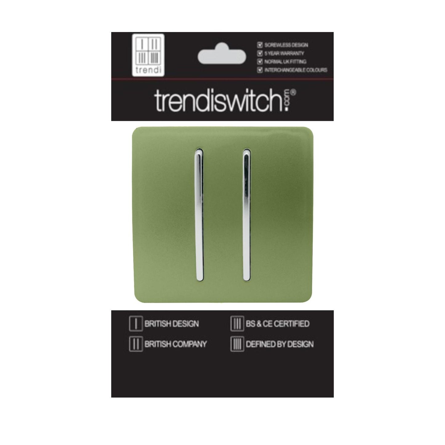 Trendi 2 Gang 2 Way 240V Screwless Artistic Modern Glossy 10 Amp Chrome Rocker Electrical Wall Light Switch in Moss Green (2 pack)