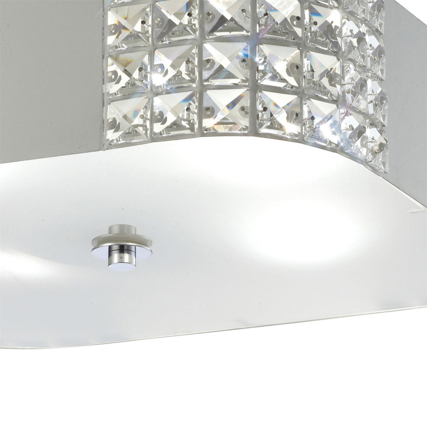 Diyas Denver Square Flush 4 Light E27, Matt White/Frosted Glass/Polished Chrome Ceiling Light Fitting