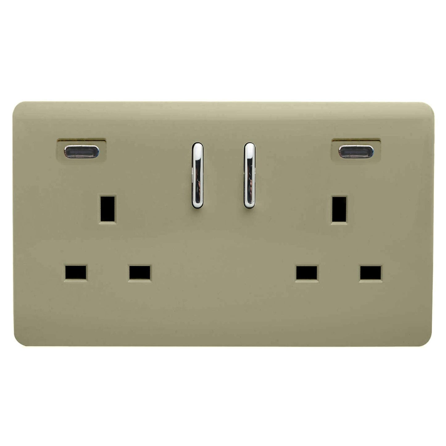 Champagne Gold Screwless 2 Gang Switched Double Socket 13A With 2 x USB-C 24W (Shared), (35mm Back Box Req.), 10yrs Warranty