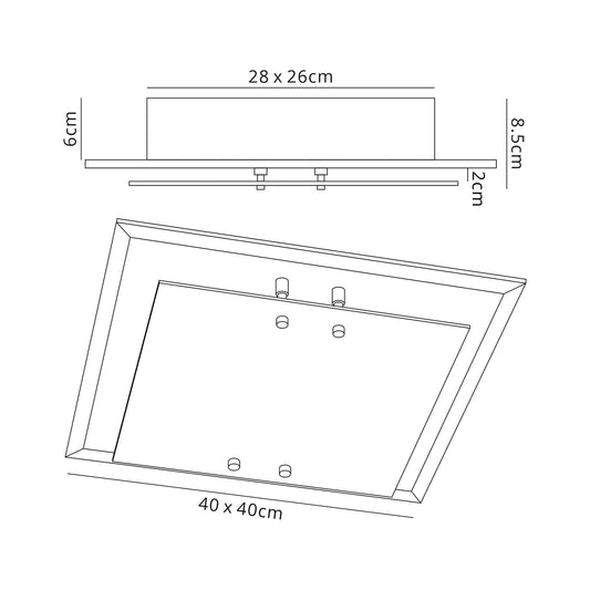 Deco Mira Ceiling Light, 400mm Square, 3 Light E27 Polished Chrome