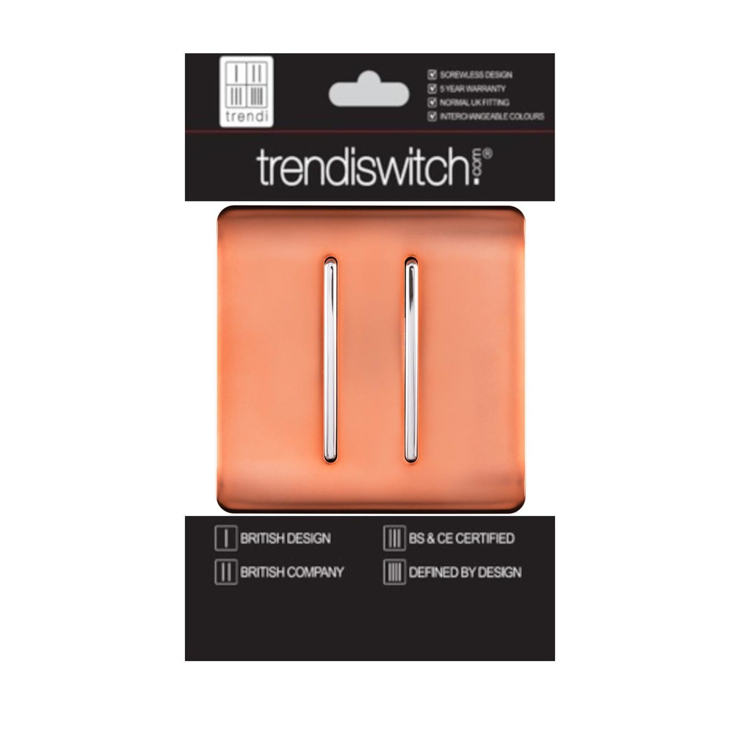 Trendi 2 Gang 2 Way 240V Screwless Artistic Modern Glossy 10 Amp Chrome Rocker Electrical Wall Light Switch in Copper (2 pack)