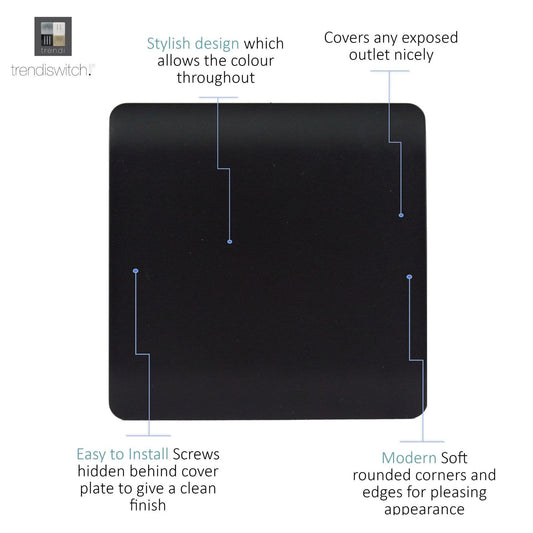 Trendi Artistic Modern Glossy Tactile Single Blanking Plate Matt Black