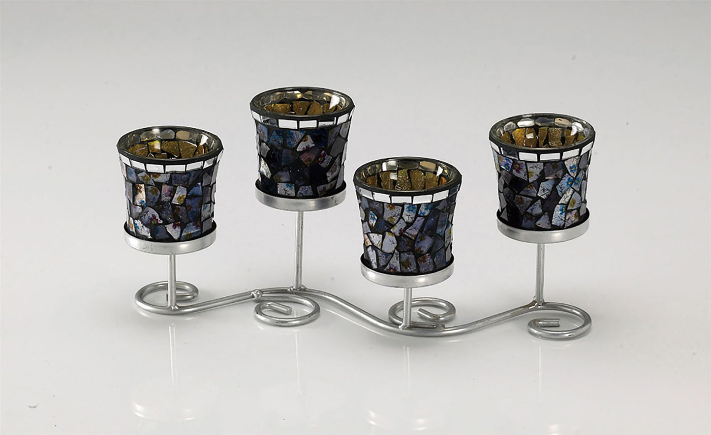 Diyas Home (DH) Myra Mosaic Candle Holder Blue/Silver Mosaic