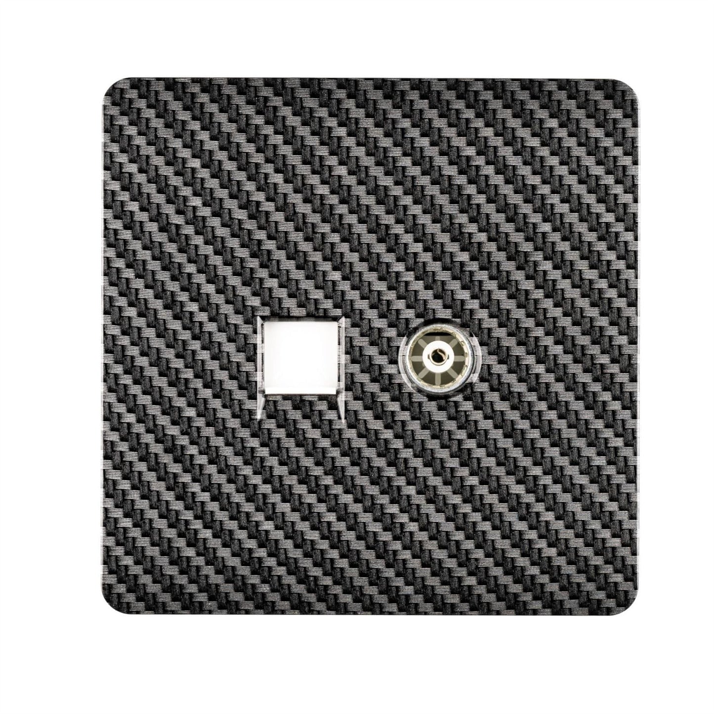 Trendi Switch 2 Gang TV Co-Axial & RJ45 Cat 6 Modern Designer PC Ethernet Sockets in Carbon Fibre