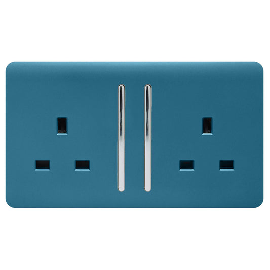 Trendi 2 Gang Artistic Modern Glossy 13 Amp Switched Plug Socket Ocean Blue (3 Pack)