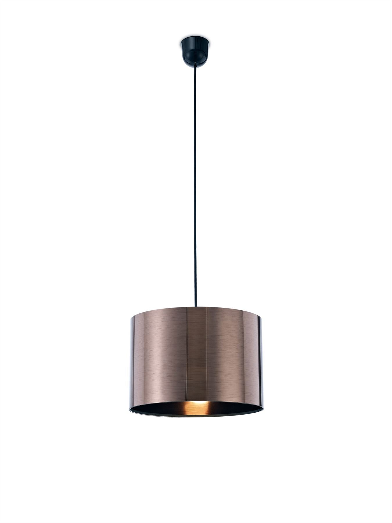 Deco Dako Black Pendant 1 Light E27 with 300 x 200mm Metallic Bronze Finish Cylinder Shade, c/w Ceiling Bracket