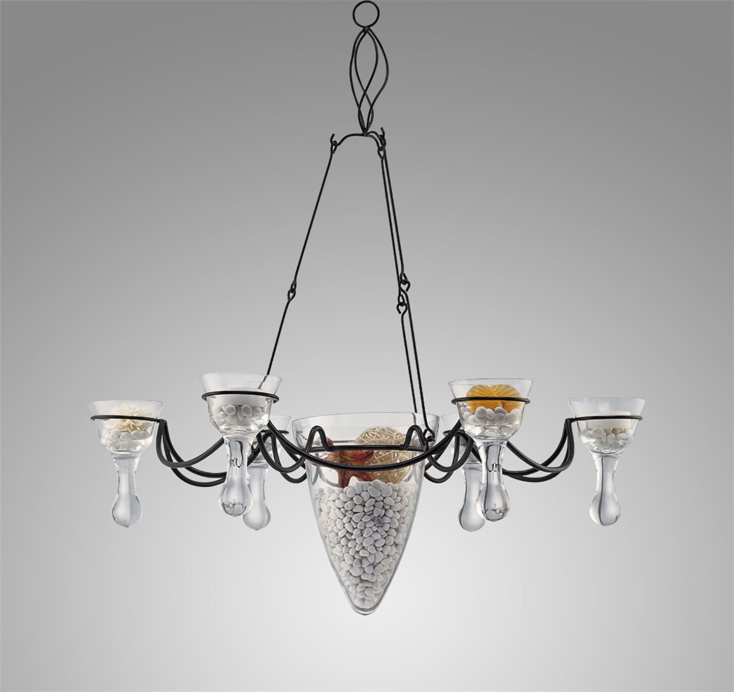 Diyas Home (DH) Tessa 6 Arm Polished Chrome/Clear Glass Ceiling Pendant Light Fitting