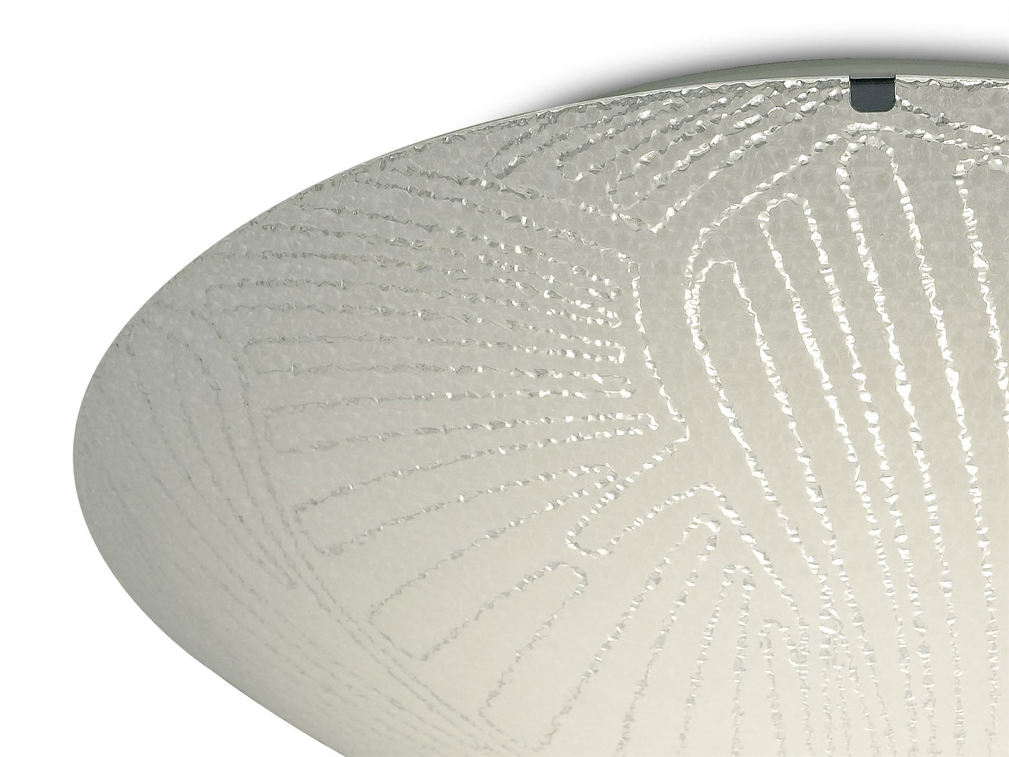 Deco Tassa 18W LED Medium Flush Ceiling Light, 400mm Round, 4000K 1500lm CRI80, Random Line Pattern Glass with Polished Chrome Detail