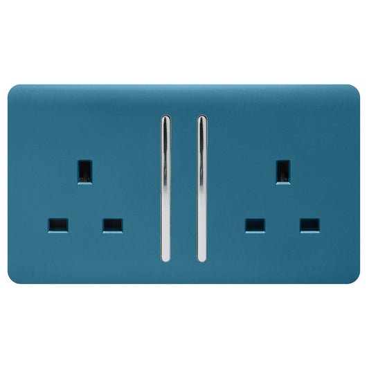 Trendi 2 Gang Artistic Modern Glossy 13 Amp Switched Plug Socket Ocean Blue (7 Pack)