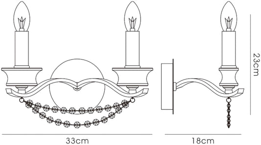 Diyas Nydia Wall Light 2 Light E14 French Gold/Crystal