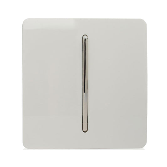 Trendi 1 Gang 2 Way 240V Screwless Artistic Modern Glossy 10 Amp Chrome Rocker Electrical Wall Light Switch in Ice White (5 pack)