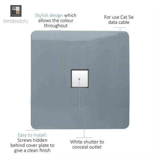 Trendi Artistic Modern Glossy Tactile RJ45 Cat 5e Ethernet Socket Cool Grey