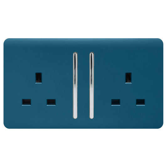 Trendi 2 Gang Artistic Modern Glossy 13 Amp Switched Plug Socket Midnight Blue (3 Pack)