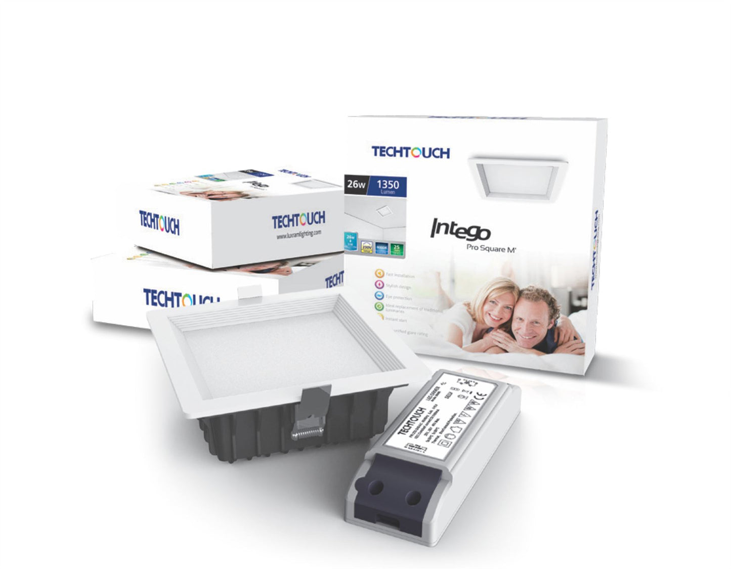 Techtouch Intego Pro Square Medium 26W White 1490lm, Cut Out: 155x155mm, 3yrs Warranty Recessed