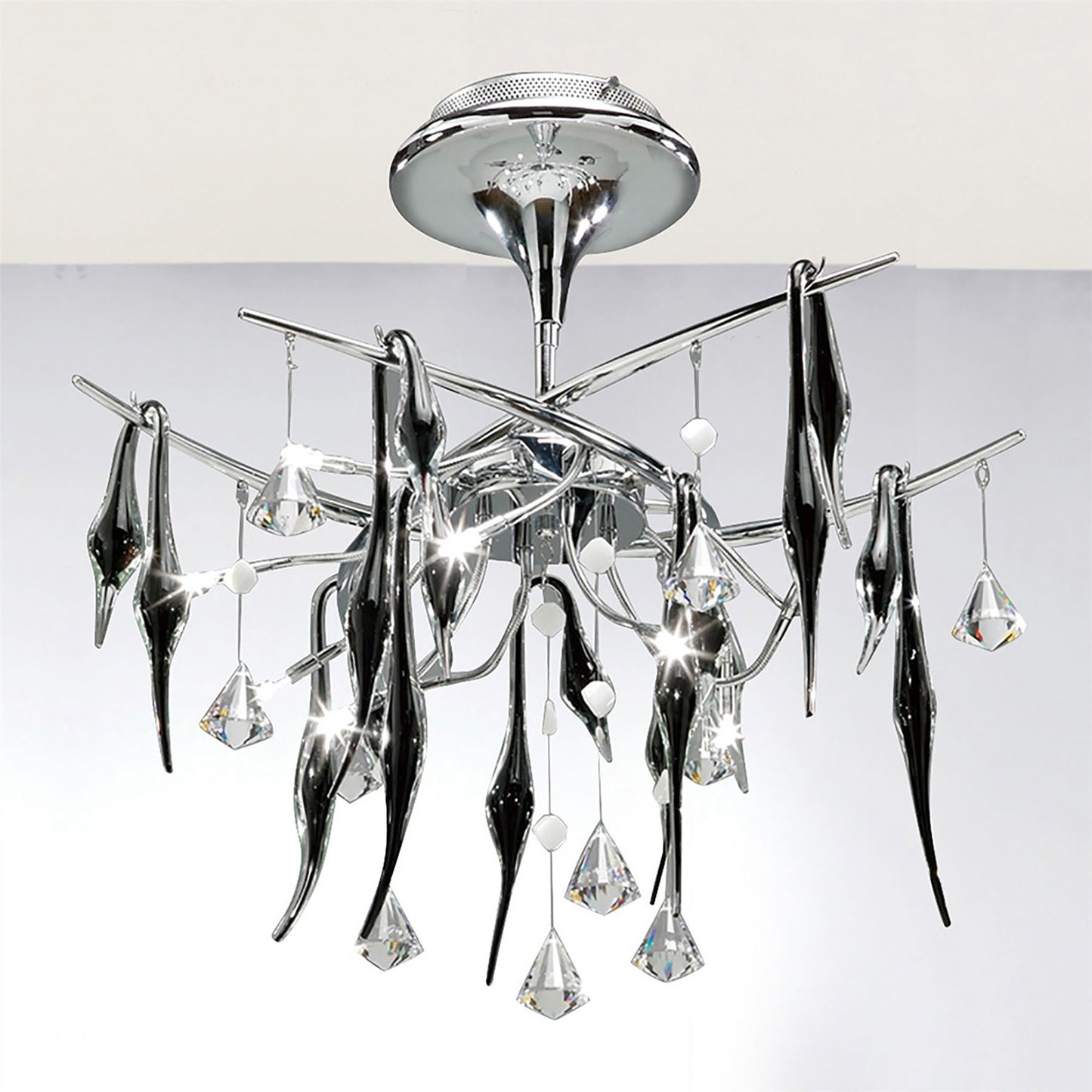 Diyas Cygnet 60cm 10 Light G4 Polished Chrome/Black Glass/Crystal, NOT LED/CFL Compatible Ceiling Light Fitting