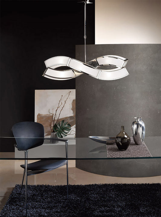 Mantra Duna GU10 Rectangular Pendant 2 Arm 6 Light L1/SGU10, Polished Chrome/White Acrylic, CFL Lamps INCLUDED