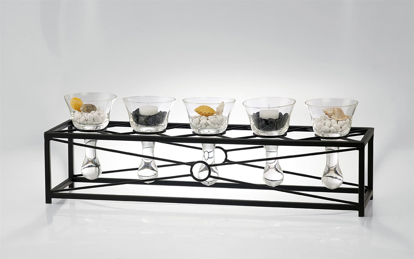 Diyas Home (DH) Tessa Candle Holder 5 Black/Clear Glass Art