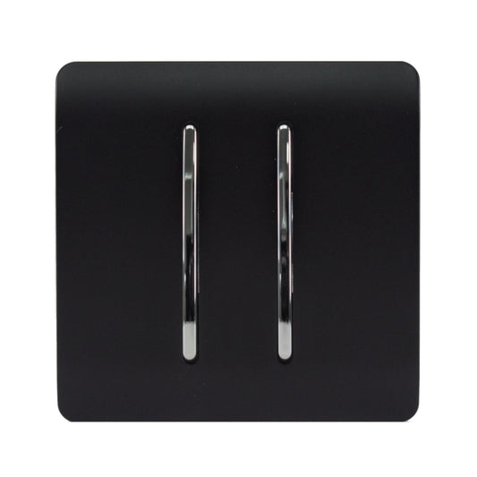 Trendi 2 Gang 3 Way Intermediate Artistic Modern Glossy 10 Amp Rocker Light Switch Matt Black