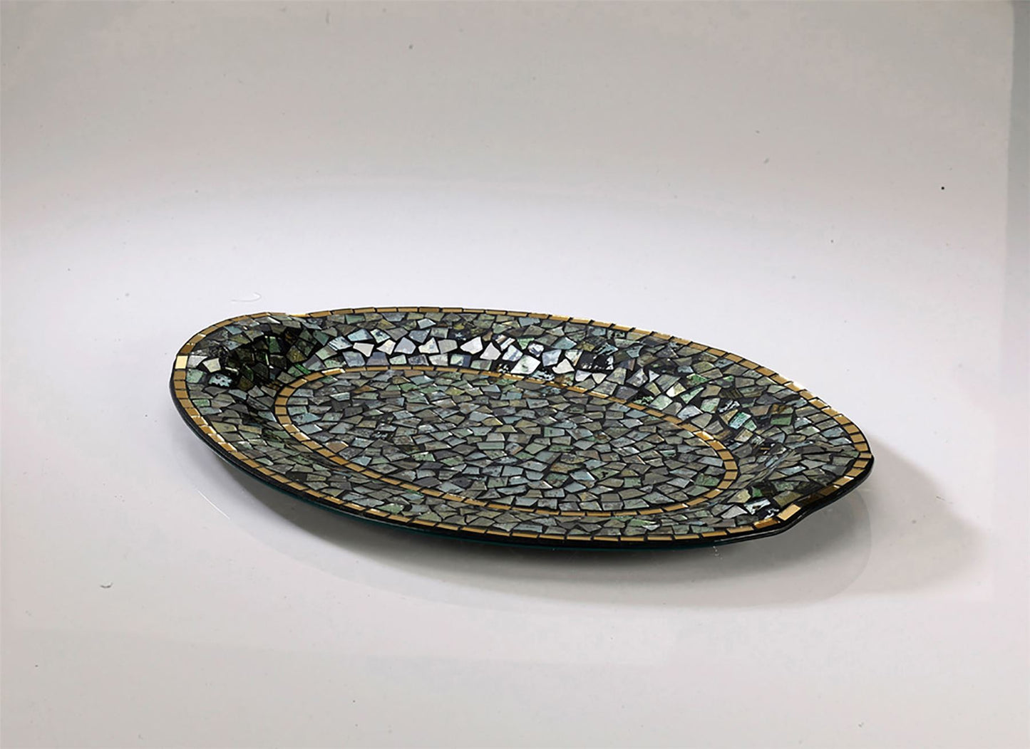 Diyas Home (DH) Addison Mosaic Platter Large Blue/Silver/French Gold Mosaic