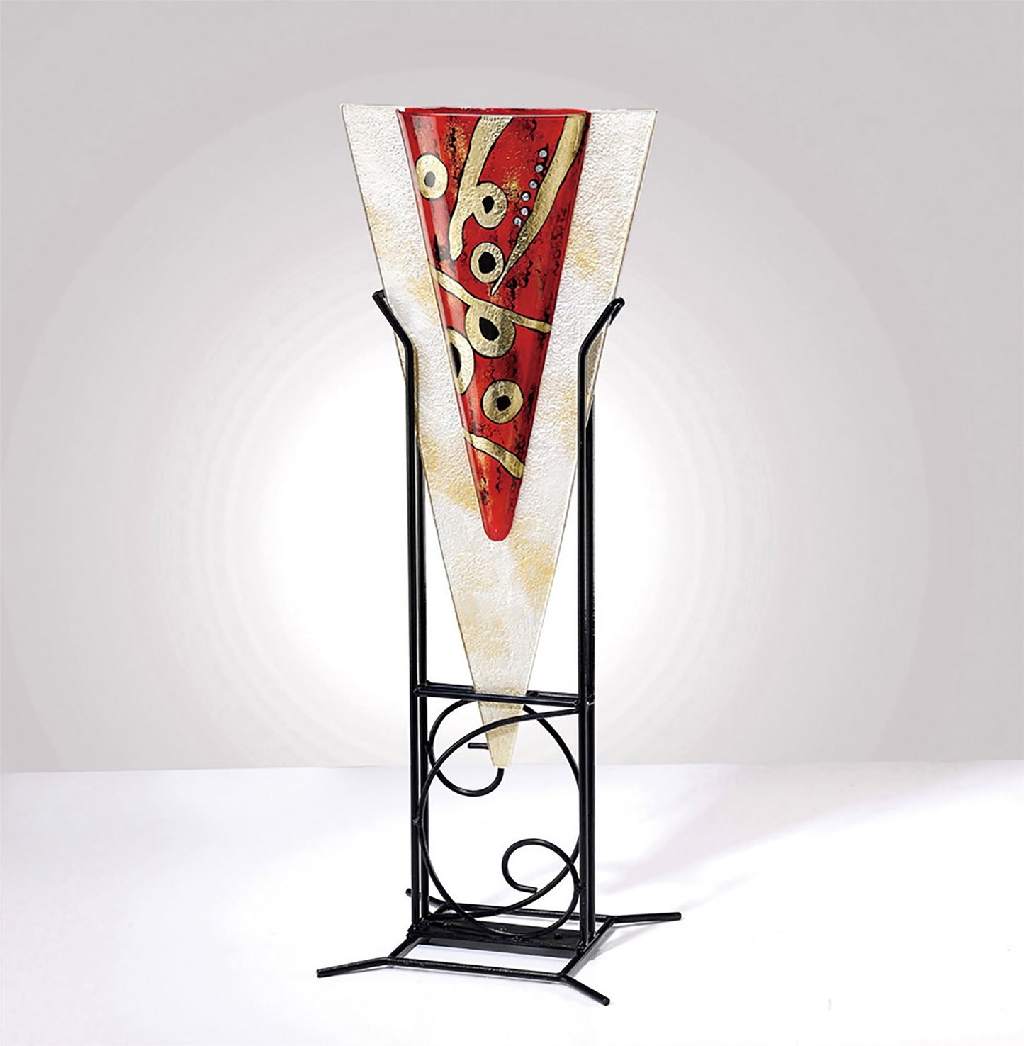 Diyas Home (DH) Livia Glass Art Short Vase with Stand Red/French Gold/Black Glitter