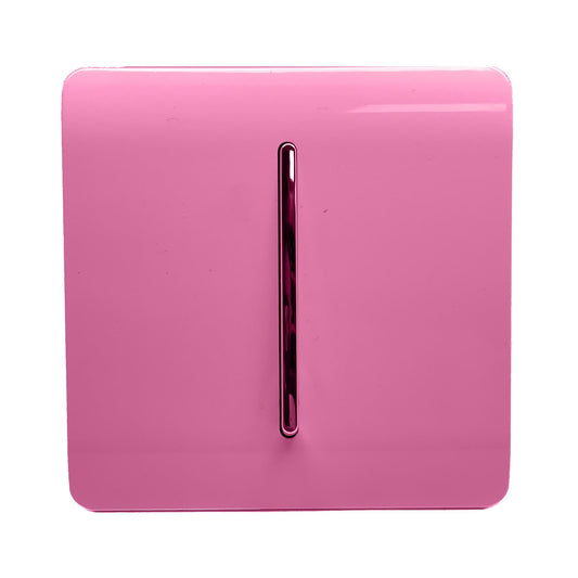 Trendi 1 Gang 2 Way 240V Screwless Artistic Modern Glossy 10 Amp Chrome Rocker Electrical Wall Light Switch in Candy Pink (5 pack)