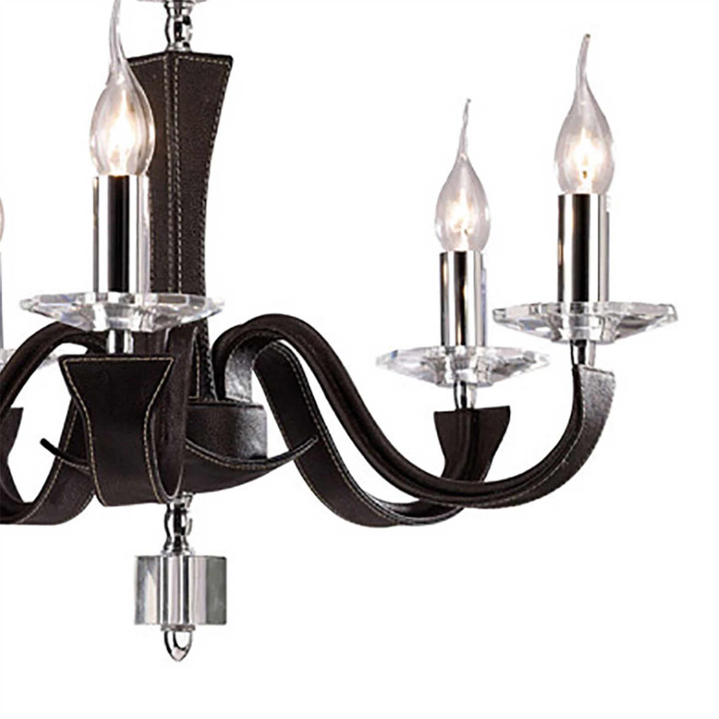 Diyas Nardini 60cm 5 Light E14 Polished Chrome/Dark Brown Faux Leather/Crystal Ceiling Pendant Light Fitting