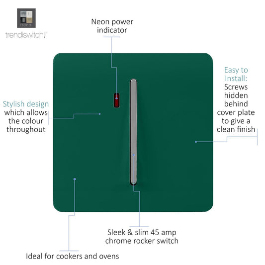 Trendi Artistic Modern Glossy 20 A Tactile Light Switch & Neon Insert Dark Green