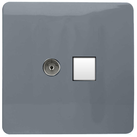 Trendi Artistic Modern Glossy Tactile TV Co-axial Socket + Telephone Socket Warm Grey