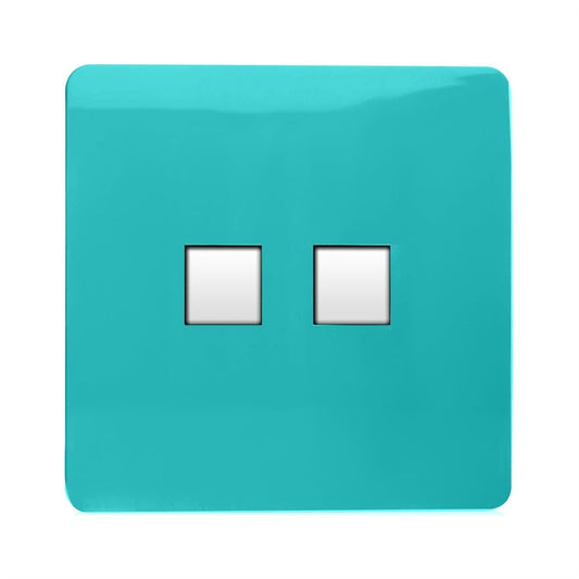 Trendi Switch 2 Gang RJ45 Cat 6 Modern Designer PC Ethernet Socket in Bright Teal
