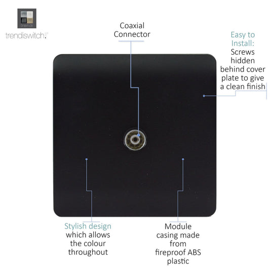Trendi Artistic Modern Glossy TV Socket Matt Black Soft Touch - ART-TVSSTB