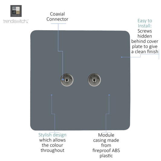 Trendi Artistic Modern Glossy Tactile 2 Gang TV Socket Warm Grey