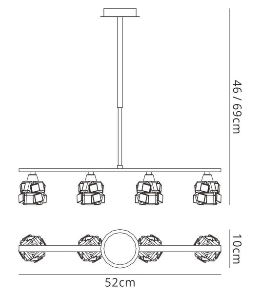 Mantra M1857 Ice Linear Pendant 4 Light G9 ECO Bar, Satin Nickel