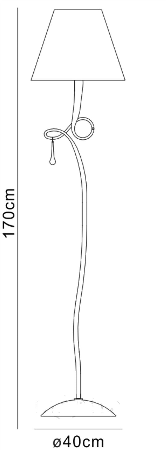 Mantra Paola Floor Lamp 1 Light E27, Silver Painted with Black Shade & Black Glass Droplets
