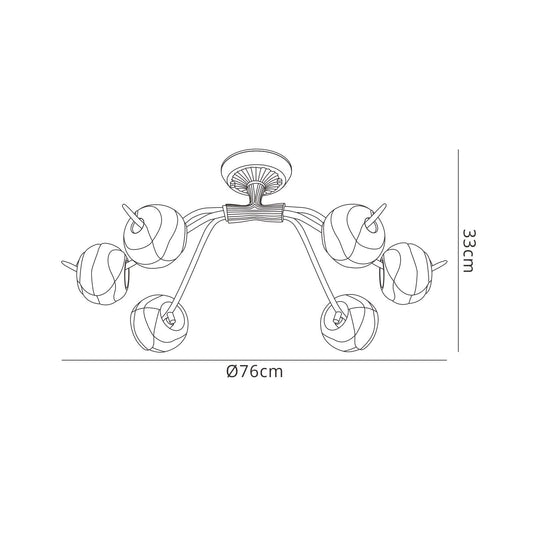 Mantra (0038 002) Wave 76cm Ceiling 6 Light G9, Rustic Gold