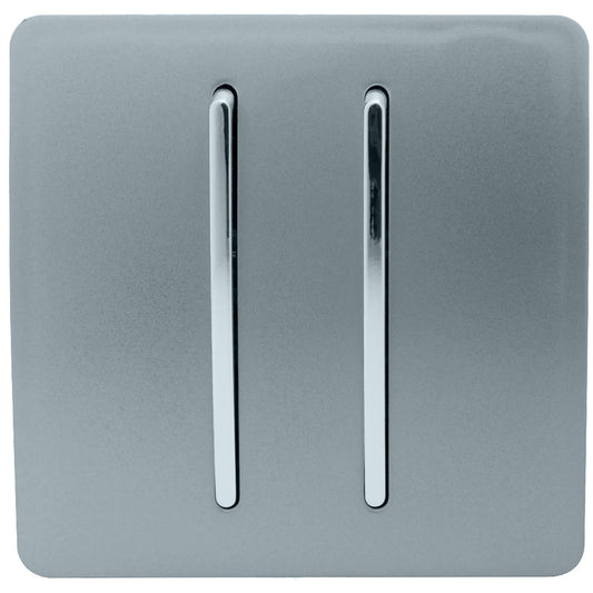 Trendi 2 Gang 2 Way 240V Screwless Artistic Modern Glossy 10 Amp Chrome Rocker Electrical Wall Light Switch in Cool Grey (2 pack)